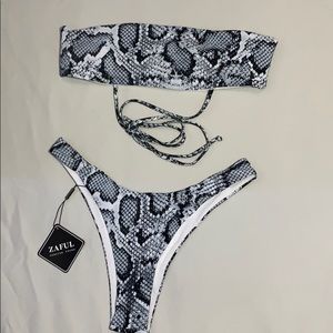 ZAFUL Snake Print Tie Bandeau Bikini Set!